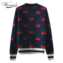 Load image into Gallery viewer, New Fashion Women Autumn And Winter Cute Cherry Jacquard Sweater Pullovers Ladies Chic Long Sleeve Jumper Knitting Top C-426
