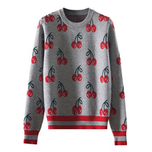 Load image into Gallery viewer, New Fashion Women Autumn And Winter Cute Cherry Jacquard Sweater Pullovers Ladies Chic Long Sleeve Jumper Knitting Top C-426