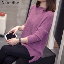 Load image into Gallery viewer, Plus Size Turtleneck Cashmere Sweater Women Autumn Winter Tops Ladies Knitwear Big Slit Mohair Pullovers Sueter Mujer Jumper 4xl