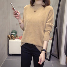 Load image into Gallery viewer, Plus Size Turtleneck Cashmere Sweater Women Autumn Winter Tops Ladies Knitwear Big Slit Mohair Pullovers Sueter Mujer Jumper 4xl