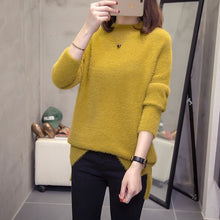 Load image into Gallery viewer, Plus Size Turtleneck Cashmere Sweater Women Autumn Winter Tops Ladies Knitwear Big Slit Mohair Pullovers Sueter Mujer Jumper 4xl
