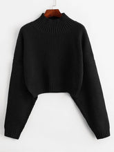 Load image into Gallery viewer, ZAFUL Drop Shoulder High Neck Plain Sweater Short Length Elastic Solid Color Sweater Autumn Winter Warm Women Daily Pullover2019