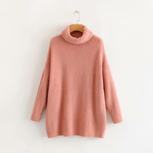 Load image into Gallery viewer, AOEMQ Autumn and Winter New Long Solid Colors Thick Sweater Knit Fluorescent High Collar Loose Pullover Sweater Female