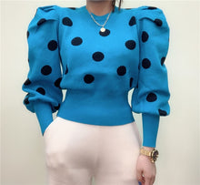 Load image into Gallery viewer, ALPHALMODA 2019 Winter New Design Round Neck Polka Dot Sweater Dress Sweet Bubble Sleeve Pullovers Female Fashion Jumper