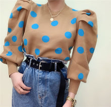 Load image into Gallery viewer, ALPHALMODA 2019 Winter New Design Round Neck Polka Dot Sweater Dress Sweet Bubble Sleeve Pullovers Female Fashion Jumper