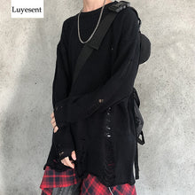Load image into Gallery viewer, Solid Black Gray Cool Punk Unisex Pullover Sweater 2020 Women Man Hole Hollow Out Spilt O Neck Knit Top Gothic Broken Jumpers
