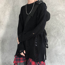 Load image into Gallery viewer, Solid Black Gray Cool Punk Unisex Pullover Sweater 2020 Women Man Hole Hollow Out Spilt O Neck Knit Top Gothic Broken Jumpers