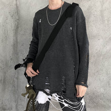 Load image into Gallery viewer, Solid Black Gray Cool Punk Unisex Pullover Sweater 2020 Women Man Hole Hollow Out Spilt O Neck Knit Top Gothic Broken Jumpers