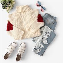 Load image into Gallery viewer, Dotfashion Beige High Neck Heart Print Jumper Women Casual Autumn Winter Fashion 2019 Clothing Female Sweaters And Pullovers