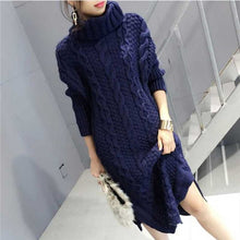 Load image into Gallery viewer, Autumn 2019 Long Style Knit High-collar Sweater Dress Fashion Pullover Sweater Loose Casual Rice White Thick Sweater Dress
