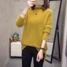 Load image into Gallery viewer, Plus Size Turtleneck Cashmere Sweater Women Autumn Winter Tops Ladies Knitwear Big Slit Mohair Pullovers Sueter Mujer Jumper 4xl
