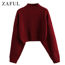 Load image into Gallery viewer, ZAFUL Drop Shoulder High Neck Plain Sweater Short Length Elastic Solid Color Sweater Autumn Winter Warm Women Daily Pullover2019
