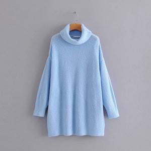 AOEMQ Autumn and Winter New Long Solid Colors Thick Sweater Knit Fluorescent High Collar Loose Pullover Sweater Female