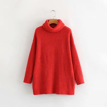 Load image into Gallery viewer, AOEMQ Autumn and Winter New Long Solid Colors Thick Sweater Knit Fluorescent High Collar Loose Pullover Sweater Female
