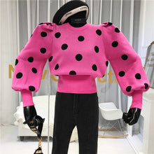 Load image into Gallery viewer, ALPHALMODA 2019 Winter New Design Round Neck Polka Dot Sweater Dress Sweet Bubble Sleeve Pullovers Female Fashion Jumper
