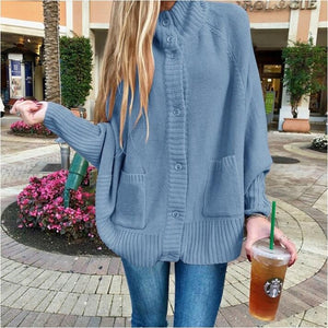 Plus Size Autumn Winter Women Pink Cardigan Sweaters Casual Loose Single Breasted Batwing Sleeve Knitted Oversized Sweater Coats