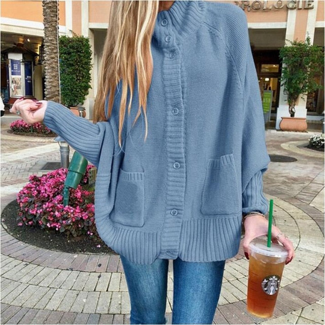 Plus Size Autumn Winter Women Pink Cardigan Sweaters Casual Loose Single Breasted Batwing Sleeve Knitted Oversized Sweater Coats