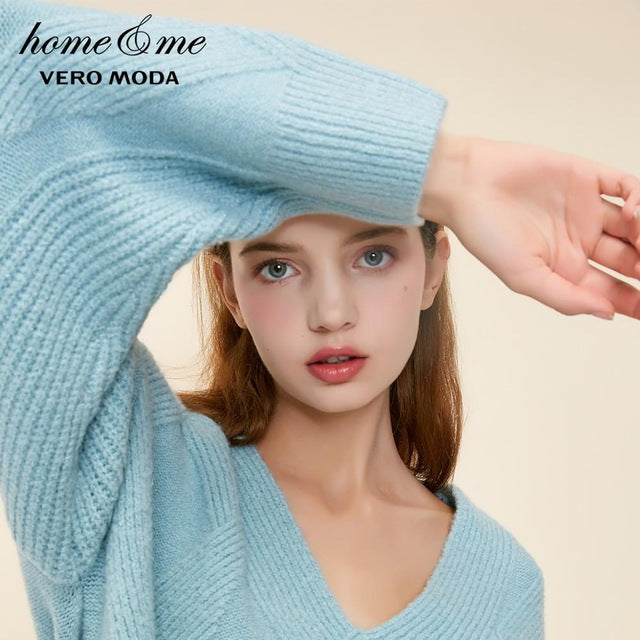 Vero Moda New Arrivals Women's V-neck Drop-shoulder Sleeves Loose Fit Homewear Knit Sweater | 318413507