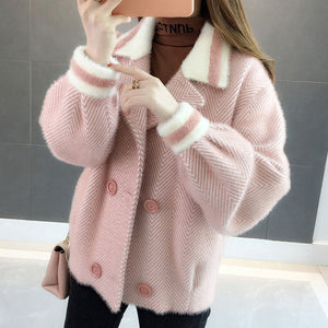 Autumn 2019 the new imitated mink wool coat more female brief paragraph small autumn winter sweater cardigan LD001