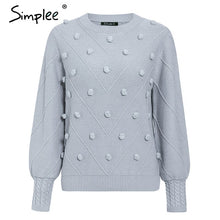 Load image into Gallery viewer, Simplee Elegant fur pompon women sweater Autumn winter lantern sleeve knitted sweater female Streetwear ladies pullover jumper
