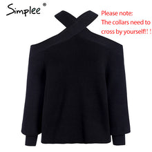 Load image into Gallery viewer, Simplee Sexy halter cold shoulder knitted sweater women Spring casual pullover jumpers sweater Elegant pull femmel sweaters 2020
