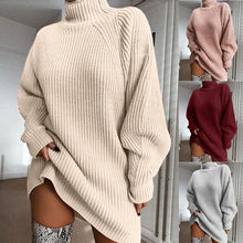 Load image into Gallery viewer, Mid-long half-high collar sweater dress with shoulder sleeves in wish pop-up knitted sweater in Fall of 2019

