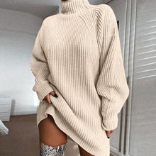 Load image into Gallery viewer, Mid-long half-high collar sweater dress with shoulder sleeves in wish pop-up knitted sweater in Fall of 2019
