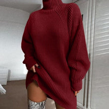Load image into Gallery viewer, Mid-long half-high collar sweater dress with shoulder sleeves in wish pop-up knitted sweater in Fall of 2019
