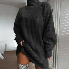 Load image into Gallery viewer, Mid-long half-high collar sweater dress with shoulder sleeves in wish pop-up knitted sweater in Fall of 2019
