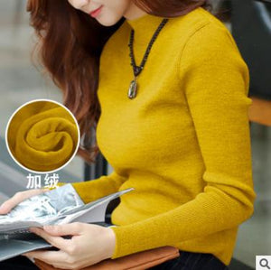 Women Sweater Winter Plus Size Knitted Sweater Women's Turtleneck Bottoming Shirt Velvet Lining Thick Warm Pullover Sweater