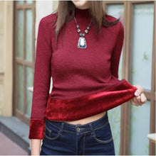 Load image into Gallery viewer, Women Sweater Winter Plus Size Knitted Sweater Women&#39;s Turtleneck Bottoming Shirt Velvet Lining Thick Warm Pullover Sweater
