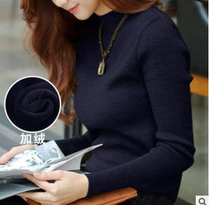 Women Sweater Winter Plus Size Knitted Sweater Women's Turtleneck Bottoming Shirt Velvet Lining Thick Warm Pullover Sweater