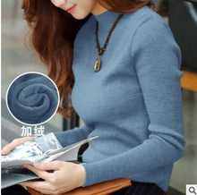 Load image into Gallery viewer, Women Sweater Winter Plus Size Knitted Sweater Women&#39;s Turtleneck Bottoming Shirt Velvet Lining Thick Warm Pullover Sweater
