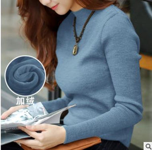 Women Sweater Winter Plus Size Knitted Sweater Women's Turtleneck Bottoming Shirt Velvet Lining Thick Warm Pullover Sweater