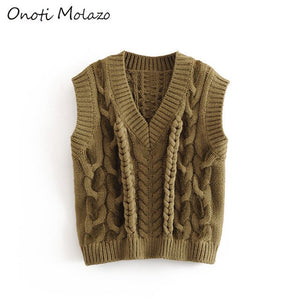 Onoti Molazo Casual Knitted Sweaters Pullovers Vest Women Sleeveless Loose Ladies Knit Sweater Vest Female Chic 2019 Winter New