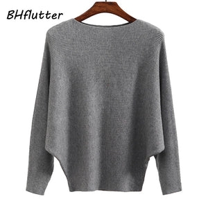 BHflutter Sweater Women Slash Neck Knitted Winter Sweaters Tops Female Batwing Cashmere Casual Pullovers Jumper Pull Femme 2019