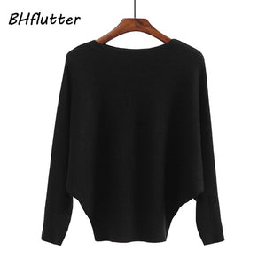 BHflutter Sweater Women Slash Neck Knitted Winter Sweaters Tops Female Batwing Cashmere Casual Pullovers Jumper Pull Femme 2019