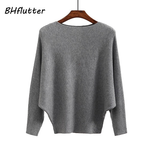 BHflutter Sweater Women Slash Neck Knitted Winter Sweaters Tops Female Batwing Cashmere Casual Pullovers Jumper Pull Femme 2019