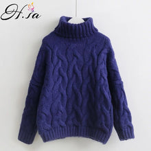 Load image into Gallery viewer, H.SA Women Turtleneck Sweaters Autumn Winter 2017 Pull Jumpers European Casual Twist Warm Sweaters Female oversized sweater Pull
