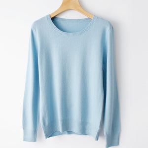 Spring Winter O-neck Cashmere Wool Sweater JECH Autumn Women Solid Big Long Sleeve Pullovers Jumper Knitted Sweaters Plus Size