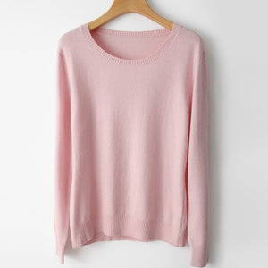 Spring Winter O-neck Cashmere Wool Sweater JECH Autumn Women Solid Big Long Sleeve Pullovers Jumper Knitted Sweaters Plus Size