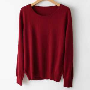 Spring Winter O-neck Cashmere Wool Sweater JECH Autumn Women Solid Big Long Sleeve Pullovers Jumper Knitted Sweaters Plus Size