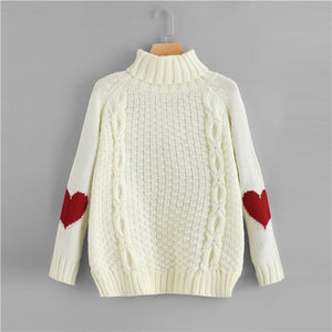 Dotfashion Beige High Neck Heart Print Jumper Women Casual Autumn Winter Fashion 2019 Clothing Female Sweaters And Pullovers